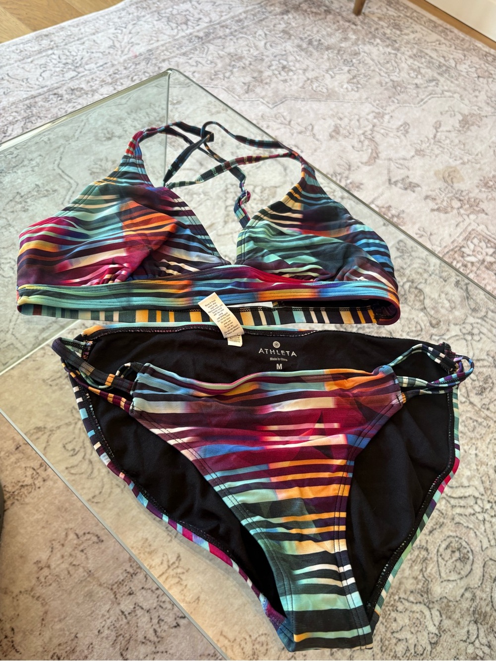 Athleta Bikini Set | Medium Top & Bottom | Multicolour Striped